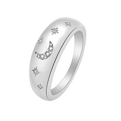 AMDXD Versprechensringe 7MM, Edelstahl Ringe Mond Stern, Silber Verlobungsringe Frauen mit Zirkonia Damenring Gr.65 (20.7) von AMDXD