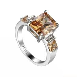 AMDXD Weißgold 9 Karat Hochzeitsring, Simple Elegant Ring Eheringe mit Granat Orange, Moissanit Trauringe Au375 Gold, Echt Goldschmuck, Gr.60 (19.1) von AMDXD