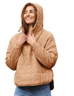 AMEBELLE Damen Oversized Hooded Puffer Jacket Quilted Lightweight Winter Warm Pullover Padded Hoodies Coat, Helles Braun, S von AMEBELLE