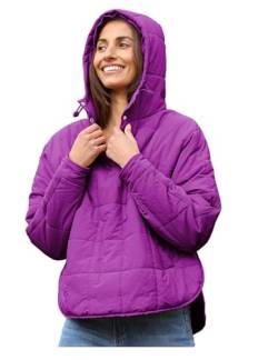 AMEBELLE Damen Oversized Hooded Puffer Jacket Quilted Lightweight Winter Warm Pullover Padded Hoodies Coat, Violet, XL von AMEBELLE