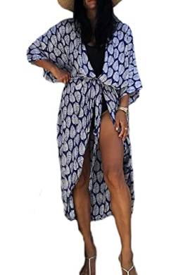 AMEOOR Damen Badeanzug Sommer Cover Up Kimono Langes Strandkleid Bikini Schwimmbekleidung Beachwear Badeanzug Cover up für Frauen One Size A-Königsblau von AMEOOR