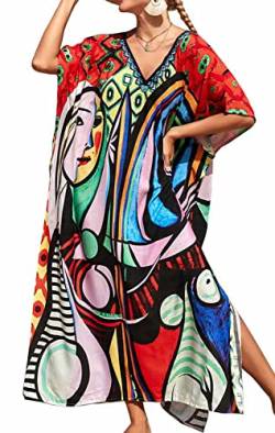 AMEOOR Damen Langes Kaftan Maxikleid Boho Badeanzug Strand Vertuschung Roben One Size Loungewear Strand Kaftan-Kleid A-Muster 2 von AMEOOR