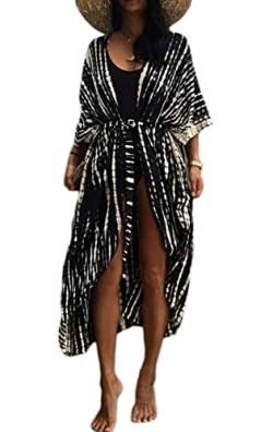 AMEOOR Damen Sommer Strand Kimono Cardigan Lange Cover Ups Plus Size Print Kimono Strickjacken Badeanzug Cover Ups für Bademode Umstandskleid B-Schwarz von AMEOOR