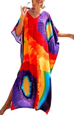 AMEOOR Damen Strandkleid Kaftan Lange Strandponcho Sommer Boho Maxikleid Pareo Tunika Bikini Cover Ups Nachtwäsche Umstandskleid Sommer A-Muster 7 von AMEOOR