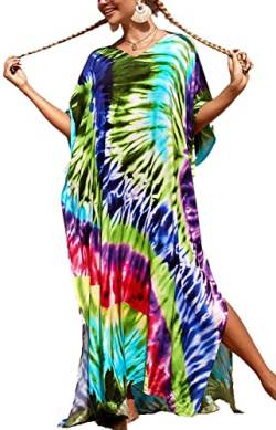 AMEOOR Damen Strandkleid Maxi Kaftan Boho Strandponcho Lange Bikini Cover Ups Sommerkleid Maxikleid Lose Maxi Kimono Kaftan One Size A-Muster 9 von AMEOOR