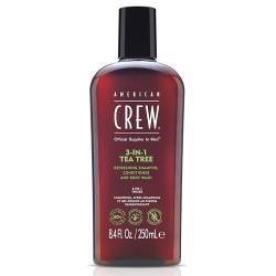 AMERICAN CREW – 3-in-1 Tea Tree Shampoo, Conditioner & Body Wash, 250ml, Pflegeshampoo und Duschgel für Männer, Produkt für die tägliche Reinigung von Körper und Haar von AMERICAN CREW