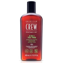 AMERICAN CREW – 3-in-1 Tea Tree Shampoo, Conditioner & Body Wash mit Teebaumöl, 450 ml, Pflegeshampoo und Spülung für Männer, Duschgel zur täglichen Reinigung von Körper und Haar, Almond von AMERICAN CREW