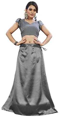 Damen Satin Sari Petticoat Genäht Verstellbare Taille Sari Unterrock Futter Röcke, grau, Einheitsgröße von AMERICANVIBER