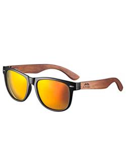 AMEXI Holz Sonnenbrillen/Sonnenbrille mit Holzbügeln aus Walnuss für Damen & Herren/Polarisierende Brillengläser mit UV400-Schutz von AMEXI