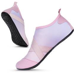 AMFUN Badeschuhe, Schnell Trocknend Wasserschuhe für Damen Herren, Breathable Barfußschuhe Rutschfest Schwimmschuhe, Leicht Surfschuhe Aquaschuhe für Beach Surfen Pool (Rosa Lila Gr.40-41) von AMFUN