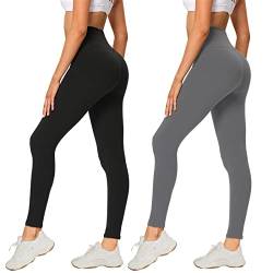 AMIYOYO 2er Pack Leggings für Damen High Waist Leggins Blickdicht Elastische Bauchweg Hosen Weiche Sporthose für Yoga Fitness Outdoor&Freizeit von AMIYOYO