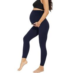 AMIYOYO Damen Umstandsleggings High Waist Schwangerschaftsleggings Blickdicht Umstandshose Freizeithose Stretch Umstandsmode für Schwangere Lang(Dunkelblau,XL) von AMIYOYO
