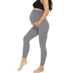 AMIYOYO Damen Umstandsleggings High Waist Schwangerschaftsleggings Blickdicht Umstandshose Freizeithose Stretch Umstandsmode für Schwangere Lang(Hellgrau,XL) von AMIYOYO
