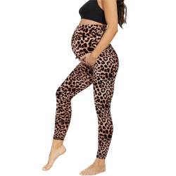 AMIYOYO Damen Umstandsleggings High Waist Schwangerschaftsleggings Blickdicht Umstandshose Freizeithose Stretch Umstandsmode für Schwangere Lang(Leopardenmuster,L) von AMIYOYO