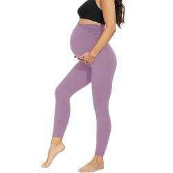 AMIYOYO Damen Umstandsleggings High Waist Schwangerschaftsleggings Blickdicht Umstandshose Freizeithose Stretch Umstandsmode für Schwangere Lang(Rosa,M) von AMIYOYO