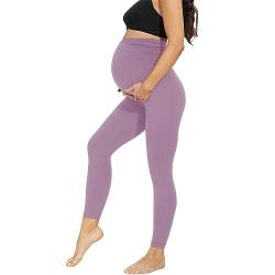 AMIYOYO Damen Umstandsleggings High Waist Schwangerschaftsleggings Blickdicht Umstandshose Freizeithose Stretch Umstandsmode für Schwangere Lang(Rosa,XL) von AMIYOYO