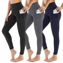 AMIYOYO Sport Leggings Damen mit Tasche High Waist Leggins Blickdicht Sporthose Bauchweg Sportleggins Lang Dehnbar Hose Yoga für Gym Fitness 3er Pack von AMIYOYO