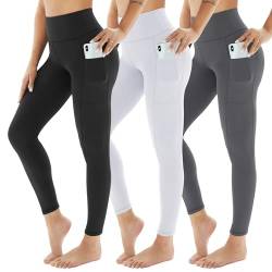 AMIYOYO Sport Leggings Damen mit Tasche High Waist Leggins Blickdicht Sporthose Bauchweg Sportleggins Lang Dehnbar Hose Yoga für Gym Fitness 3er Pack von AMIYOYO