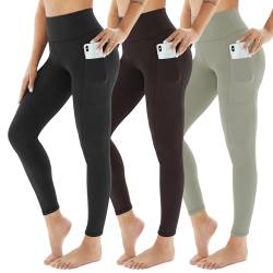 AMIYOYO Sport Leggings Damen mit Tasche High Waist Leggins Blickdicht Sporthose Bauchweg Sportleggins Lang Dehnbar Hose Yoga für Gym Fitness 3er Pack von AMIYOYO