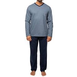 AMMANN Herren Schlafanzug Lang Organic Cotton, Pyjama Herren Lang aus GOTS Zertifizierter Bio-Baumwolle, V-Ausschnitt, Bindeband am Hosenbund, Zeitloses Design in 3XL Blau Geringelt von AMMANN