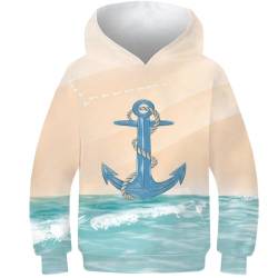 AMNOOL Anker auf dem Meer am Strand 3D-Hoodie-Pullovershirt Kinderpullover Pullover Modische Langarm-Sweatshirts Pulloverpullover mit Tasche 13–15 Jahre von AMNOOL