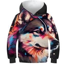 AMNOOL Husky Colorful Jungen Sweatshirt Hoodies Langarm 3D-Druck Pullover Lässige Pullover Pullover Sweatshirts Oberbekleidung mit Tasche 9–11 Jahre von AMNOOL