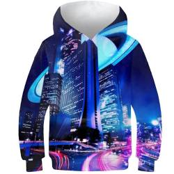 AMNOOL Saturno City Jungen Mädchen Hoodies 3D Hoody Mädchen Pullover Sweatshirts Langarm Kapuzenpullover 12–14 Jahre von AMNOOL