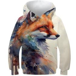 Kinder Fox Aquarell Hoodie Kleidung Jungen Mädchen Kapuzenpullover 3D-Druck Sweatshirts Langarm Tops Unisex Pullover 8–10 Jahre von AMNOOL