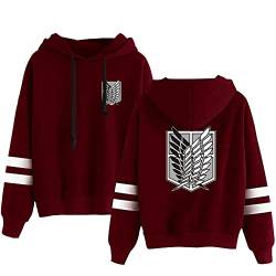 AMOMA Anime Attack on Titan Wings Gedruckter Sport Hoodie Unisex Freizeit Langarm Cosplay Gestreiftes Kapuzenpullover(XS,BlackLogo-Red) von AMOMA