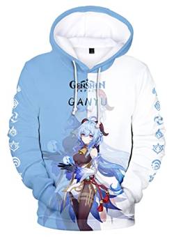 AMOMA Cosplay Anime Spiel Genshin Impact 3D Digital Hoodie Freizeit Lange Ärmel Unisex Kapuzenpullover Sweatshirt(L,Ganyu-BW) von AMOMA