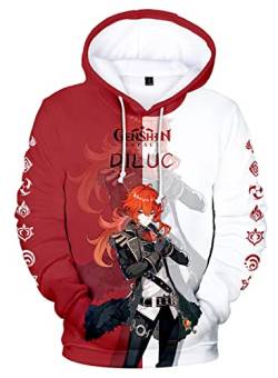 AMOMA Cosplay Anime Spiel Genshin Impact 3D Digital Hoodie Freizeit Lange Ärmel Unisex Kapuzenpullover Sweatshirt(S,Diluc-RW) von AMOMA