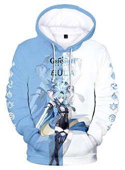 AMOMA Cosplay Anime Spiel Genshin Impact 3D Digital Hoodie Freizeit Lange Ärmel Unisex Kapuzenpullover Sweatshirt(S,EULA-BW) von AMOMA