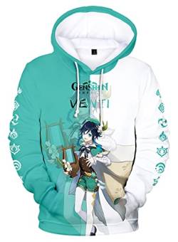 AMOMA Cosplay Anime Spiel Genshin Impact 3D Digital Hoodie Freizeit Lange Ärmel Unisex Kapuzenpullover Sweatshirt(S,Venti-GW) von AMOMA