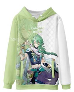 AMOMA Cosplay Anime Spiel Genshin Impact 3D Digital Hoodie Freizeit Lange Ärmel Unisex Kapuzenpullover Sweatshirt(XXL,Baizhu-GW) von AMOMA