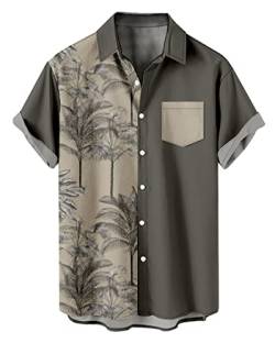 AMOMA Freizeit Kokosbaum Hawaiianisches Bowling Shirt für Herren Knopf Kurzarm Aloha Hemden(3XL,19HalfDarkGrey) von AMOMA