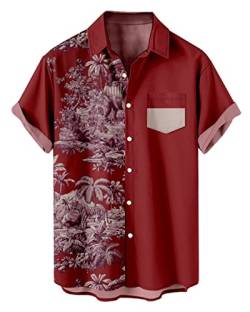 AMOMA Freizeit Kokosbaum Hawaiianisches Bowling Shirt für Herren Knopf Kurzarm Aloha Hemden(5XL,22HalfWinered) von AMOMA