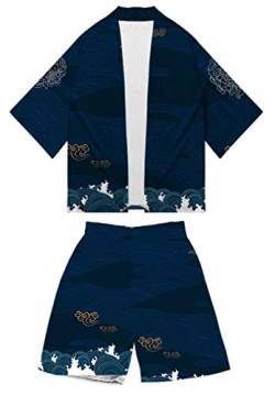 AMOMA Herren Jungen Japanese Kimono Strickjacke und Strandshorts Badehose Zweiteilige Sets(3XL,Color04) von AMOMA