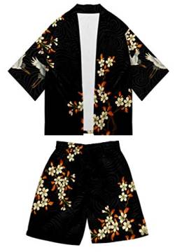 AMOMA Herren Jungen Japanese Kimono Strickjacke und Strandshorts Badehose Zweiteilige Sets(XXL,Color05) von AMOMA