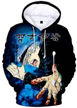 AMOMA Unisex Cosplay Anime Jujutsu Kaisen Kapuzenpullover Gojo 3D Digitaldruck Langarm Hoodie(S,ShinyBlue) von AMOMA