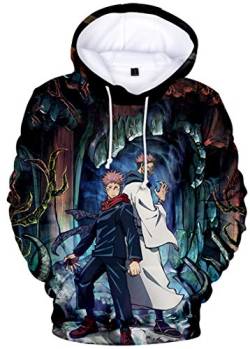 AMOMA Unisex Cosplay Anime Jujutsu Kaisen Kapuzenpullover Gojo 3D Digitaldruck Langarm Hoodie(XL,Cave) von AMOMA