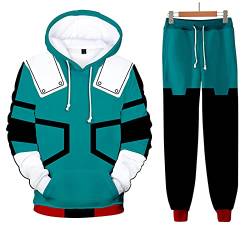 AMOMA Unisex Cosplay Anime My Hero Academia 3D Digitaldruck Outfit Kapuzenpullover Hosen Sets 2 Stück Zweiteilige Anzug(3XL,CosplayDeku) von AMOMA