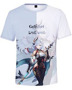 AMOMA Unisex Cosplay Game Genshin Impact 3D Diditaldruck T-Shirt Freizeit Kurzärmliges Rundhals Tees(L,Shenhe-BW) von AMOMA