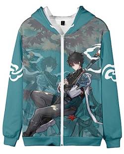 AMOMA Unisex Cosplay Game Honkai Star Rail Zip Hoodie Freizeit Mantel Kapuzenjacke mit Reißverschluss Mit Taschen(XL,DanHengGreen) von AMOMA