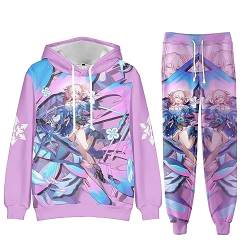 AMOMA Unisex Cosplay Honkai Star Rail Kapuzenpullover Hosen Sets 2 Stück Pullover Jogginghose Anzug(XL,March7th) von AMOMA