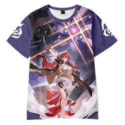 AMOMA Unisex Cosplay Spiel Honkai Star Rail 3D Druck Kurzarm Tees Freizeitl Rundhals T-Shirt(3XL,HimekoPurple) von AMOMA