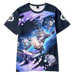 AMOMA Unisex Cosplay Spiel Honkai Star Rail 3D Druck Kurzarm Tees Freizeitl Rundhals T-Shirt(M,SilverWolf) von AMOMA