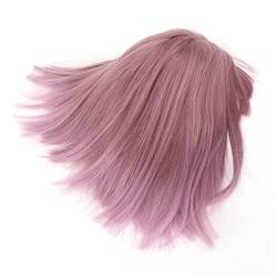 Kurze, Glatte Bob-Perücke, Verstellbare Locken mit Flachem Pony, Stilvolle Rosa Farbe, Kurze, Glatte Haarperücke für Leistung von AMONIDA