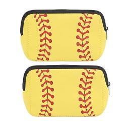 Make-up-Tasche, Reißverschluss-Design, Baseball-Aufdruck, Make-up-Tasche, Neopren, Kompakt, 2 Stück, für Reisen (Gelb) von AMONIDA