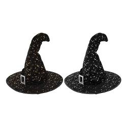 Spitzer Hut mit Krempe, Praktischer, Sauberer, Weicher Material-Halloween-Hexenhut mit Faltbarem Stern-Mond-Muster für Geburtstagsparty-Cosplay von AMONIDA