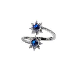 AMONROO Blue Sapphire Cubic Zirconia Ring 925 Sterling Silver Wedding Ring Engagement Ring for Women Ring Stunning Handmade Gift von AMONROO